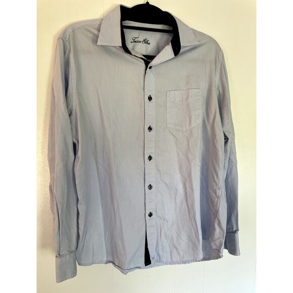 Tasso Elba Men's Long-Sleeve Button Up Blue Strip Shirt Size 14 / 14-12 - Picture 1 of 3